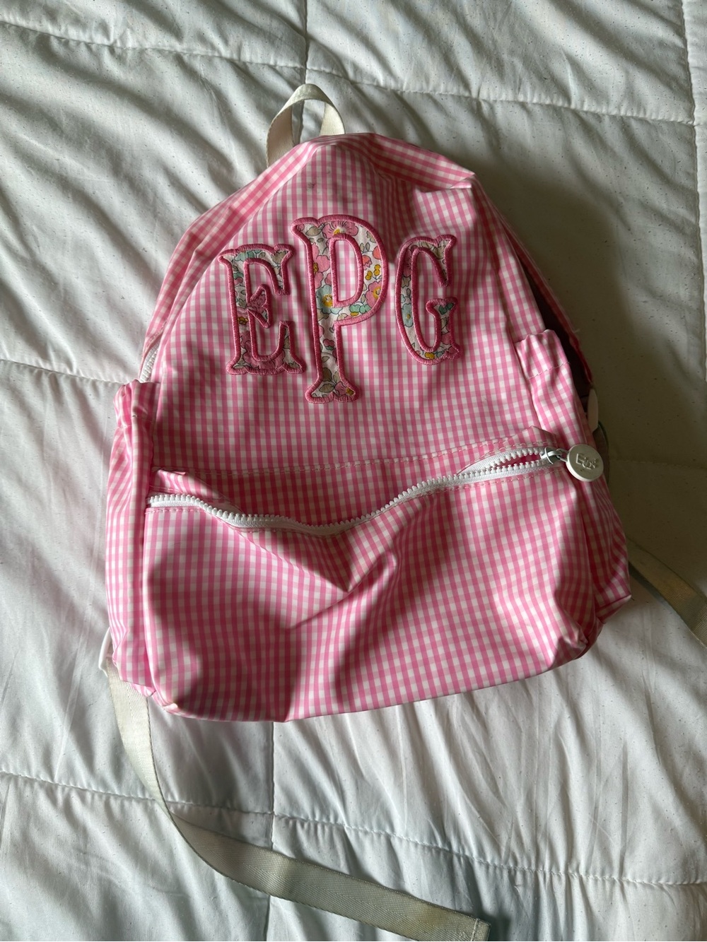 Personalized Pink Gingham Kids Backpack with Monogram Letters